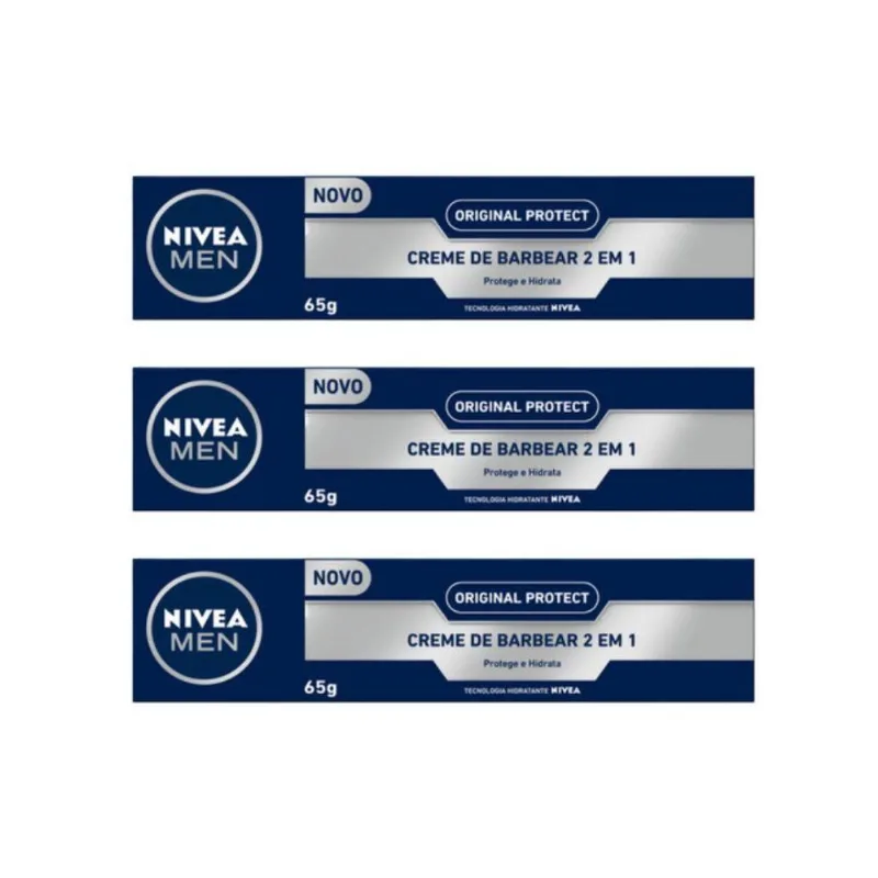 Creme Barbear Nivea 65g 2 Em 1 Protect - Kit Com 3un Creme Barbear Nivea 65g 2 Em 1 Protect - Kit Com 3un