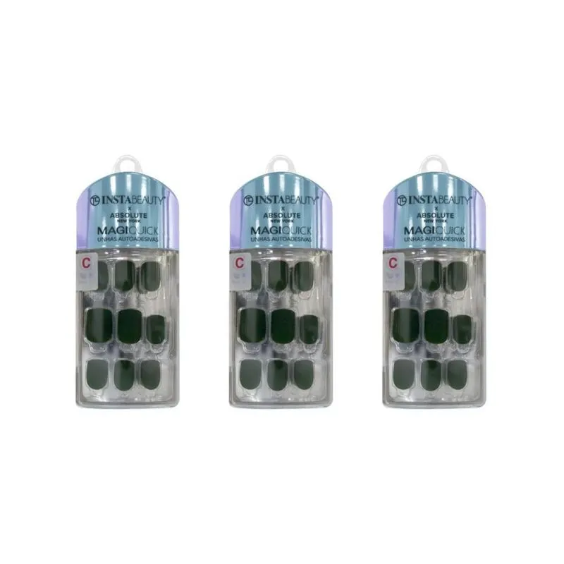 Unhas Instabeauty Auto-adesivas Amazon Green Curto - Kit 3un