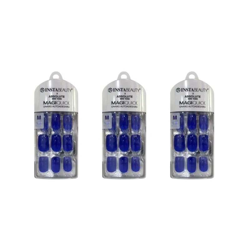 Unhas Instabeauty Auto-adesivas Azure Blue Medio - Kit C/3un
