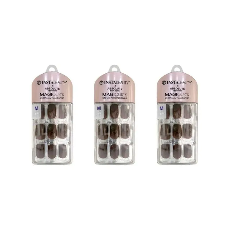 Unhas Instabeauty Auto-adesivas Chocol Brown Medio - Kit 3un