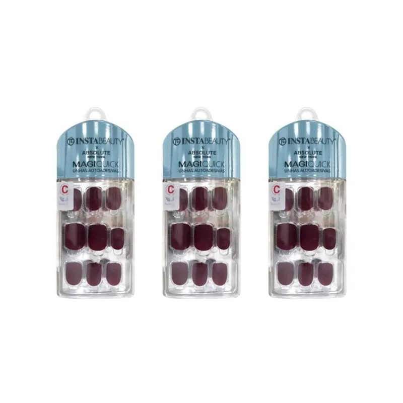 Unhas Instabeauty Auto-adesivas Miracl Brown Curto - Kit 3un