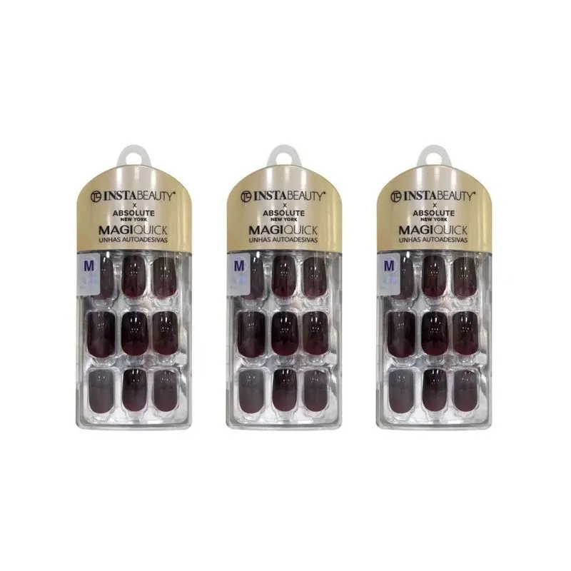 Unhas Instabeauty Auto-adesivas Reddis Black Curto - Kit 3un