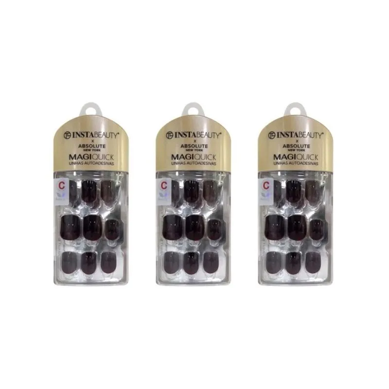 Unhas Instabeauty Auto-adesivas Reddis Black Medio - Kit 3un