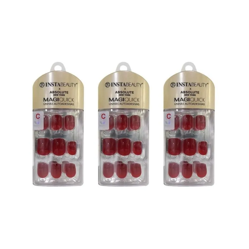 Unhas Instabeauty Auto-adesivas Wine Red Medio - Kit Com 3un