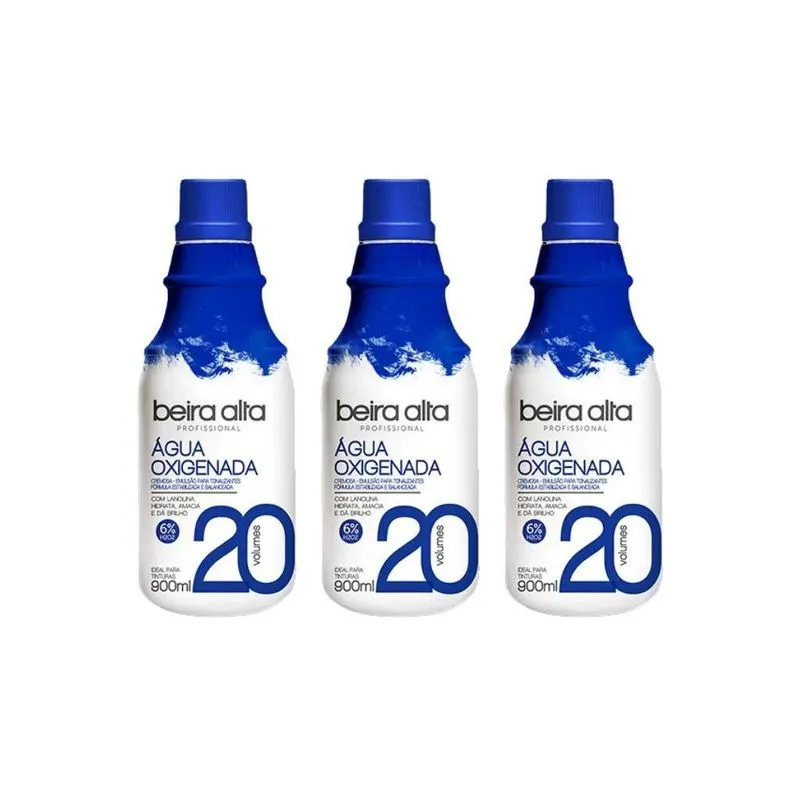 Agua Oxigenada Beira Alta 900ml 20 Volumes - Kit Com 3un