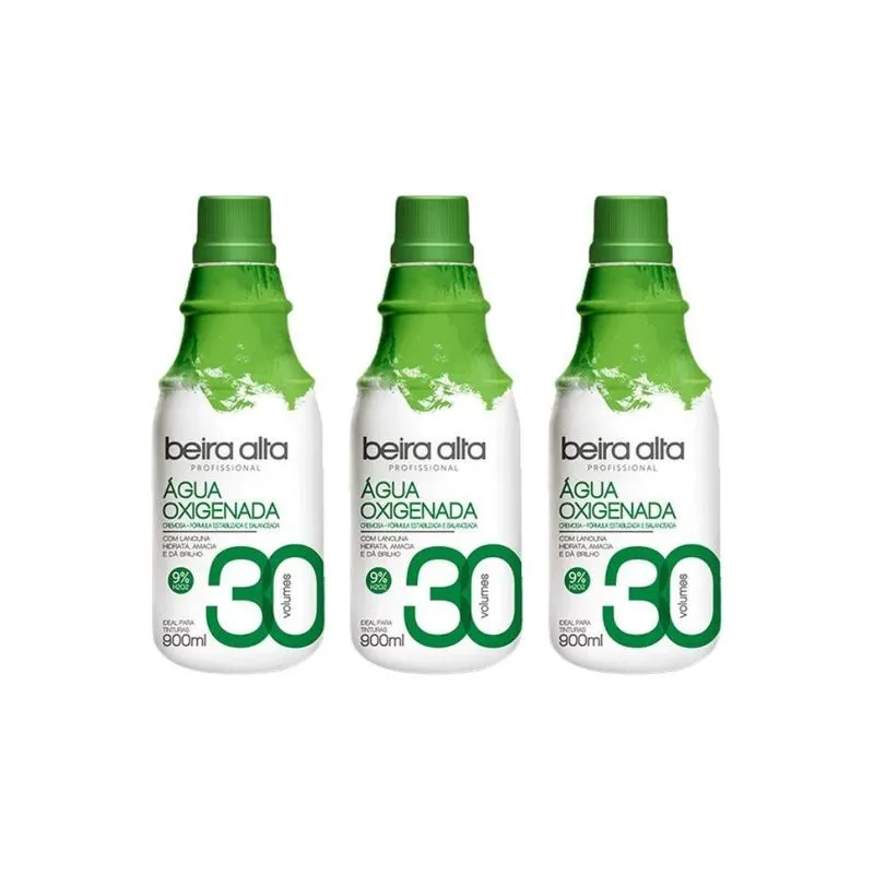 Agua Oxigenada Beira Alta 900ml 30 Volumes - Kit Com 3un