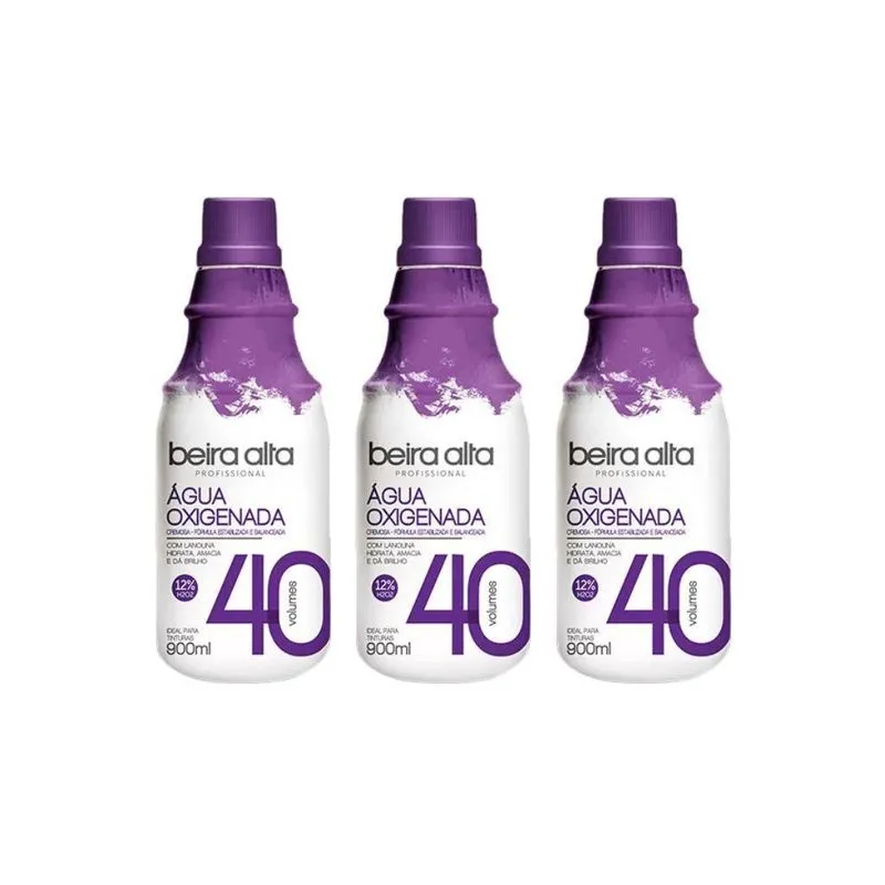 Agua Oxigenada Beira Alta 900ml 40 Volumes - Kit Com 3un