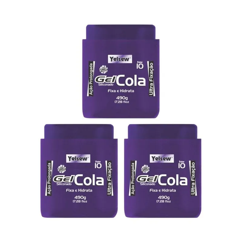 Gel Cola Fixador Yelsew 490g Uva - Kit c/ 3un