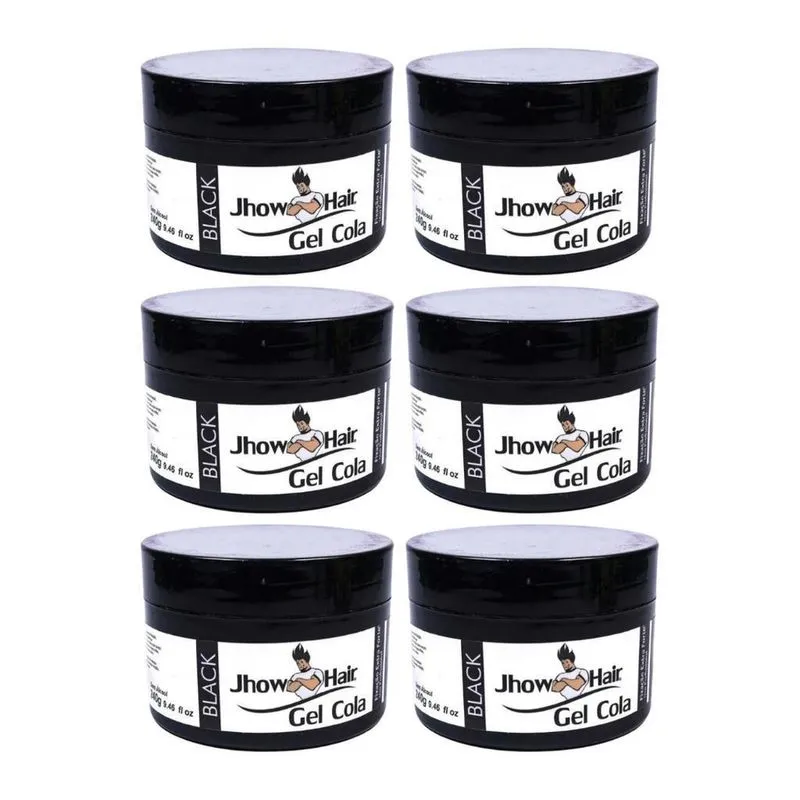 Gel Cola Jhow Hair 240G Black Extra Forte - Kit Com 6Un
