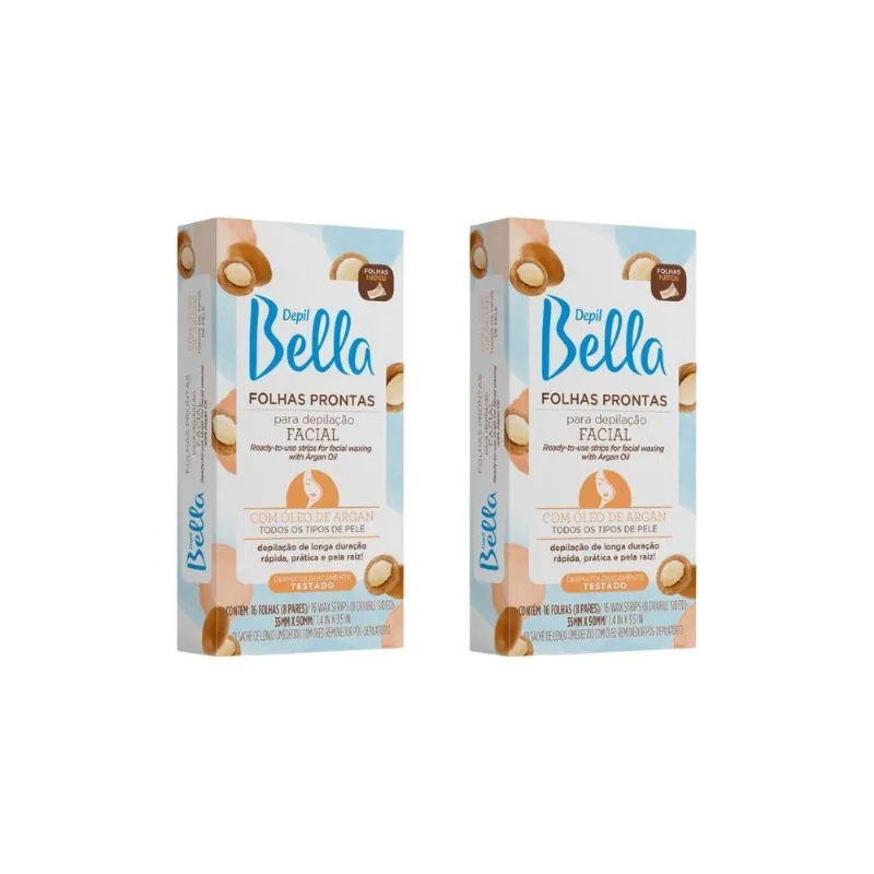 Depil Bella Folhas Prontas Facial Argan 16fls - Kit Com 2un