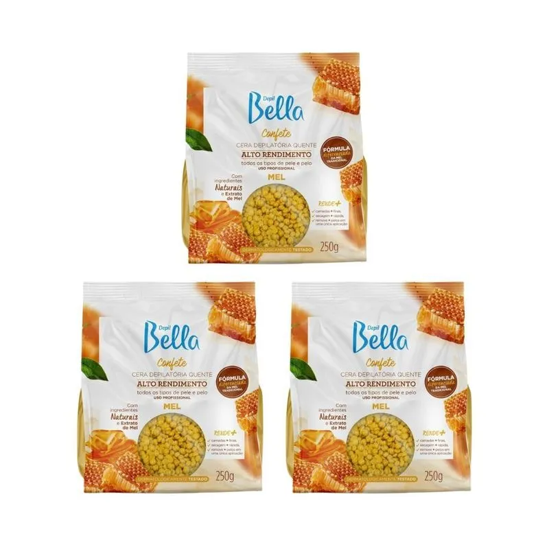 Depilatorio Depil Bella Cera Confete 250g Mel - Kit c/ 3un