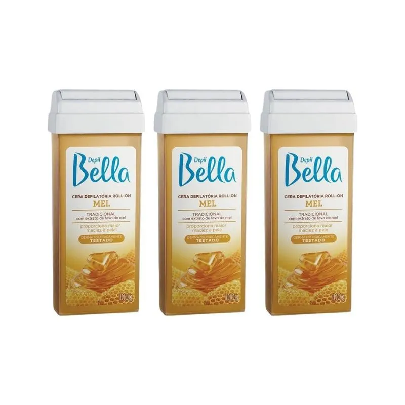Depilatorio Depil Bella Roll-On Mel 100g - Kit c/ 3un