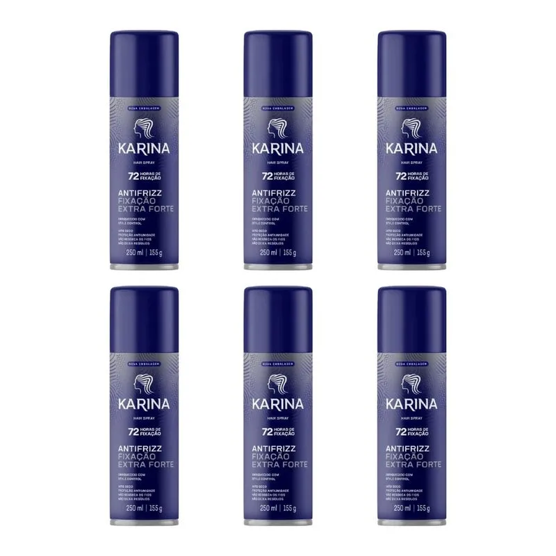 Hair Spray Fixador Karina Extra Forte 250ml - Kit c/ 6un