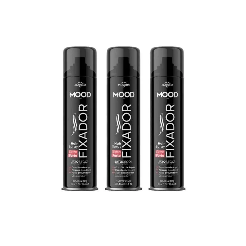 Hair Spray Fixador Mood Extra Forte 400ml - Kit C/3un