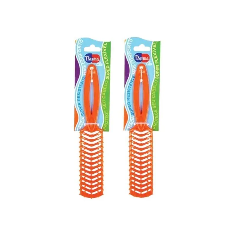 Escova De Cabelo Darma Flex 346 Reta Laranja - Kit Com 2un