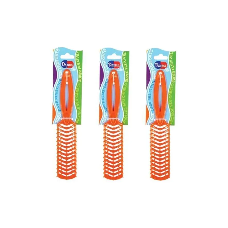 Escova De Cabelo Darma Flex 346 Reta Laranja - Kit Com 3un