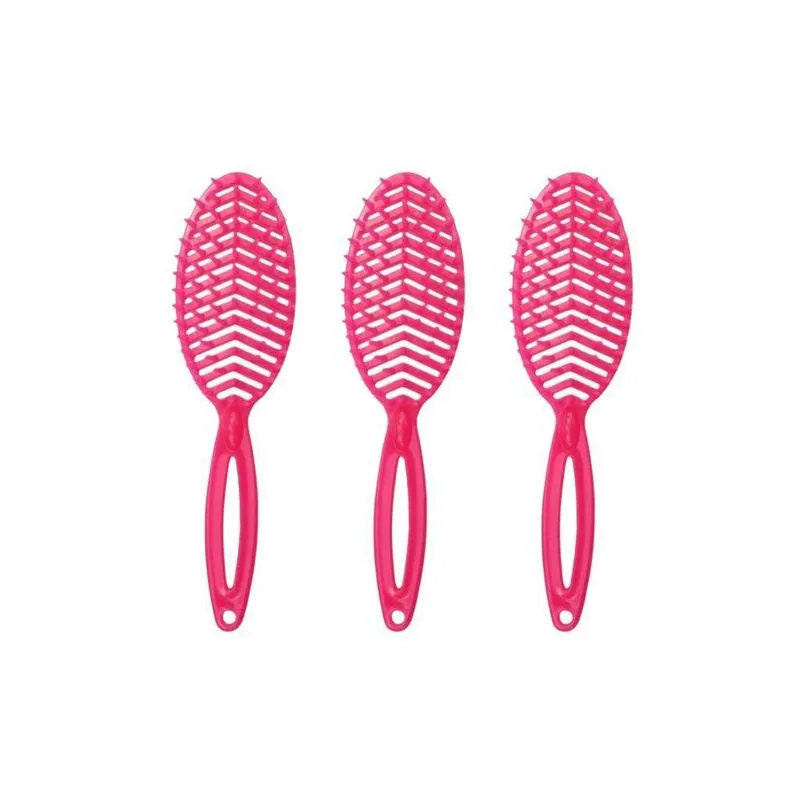 Escova De Cabelo Darma Flex Oval 338 Pink - Kit Com 3un