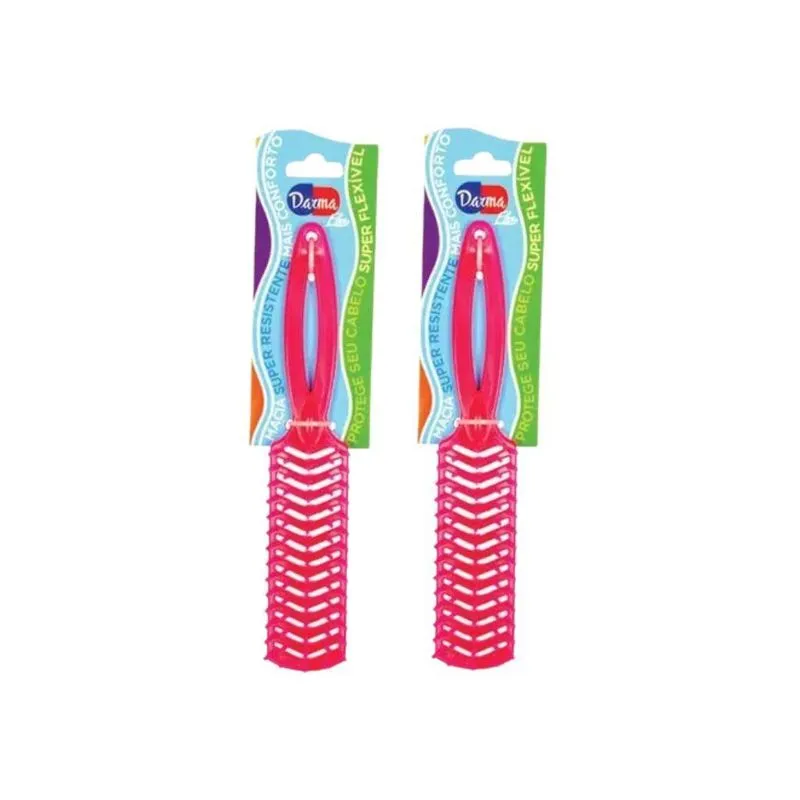 Escova De Cabelo Darma Flex Reta 345 Pink - Kit Com 2un
