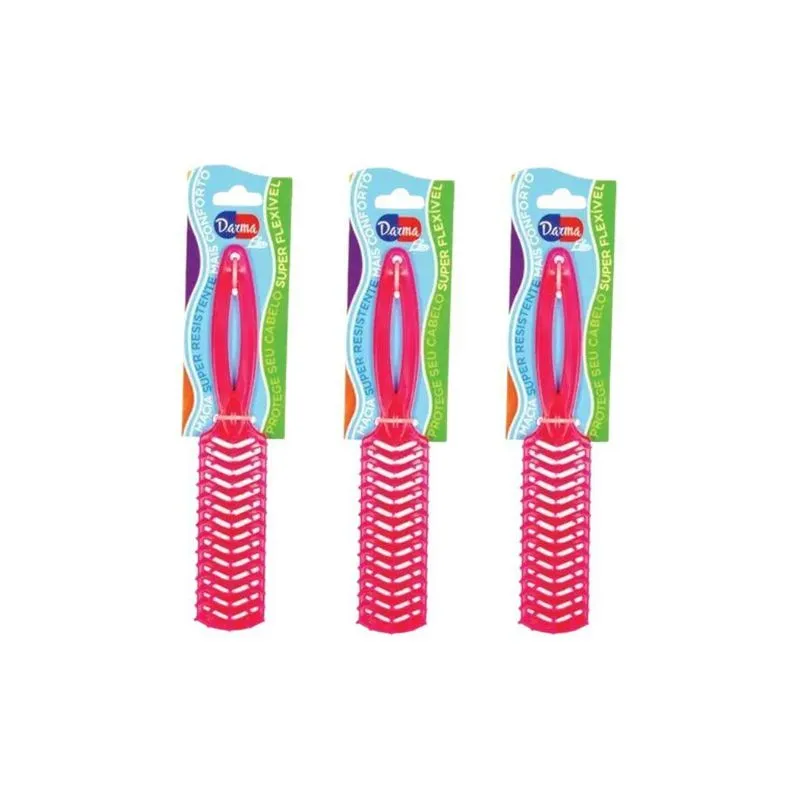 Escova De Cabelo Darma Flex Reta 345 Pink - Kit Com 3un