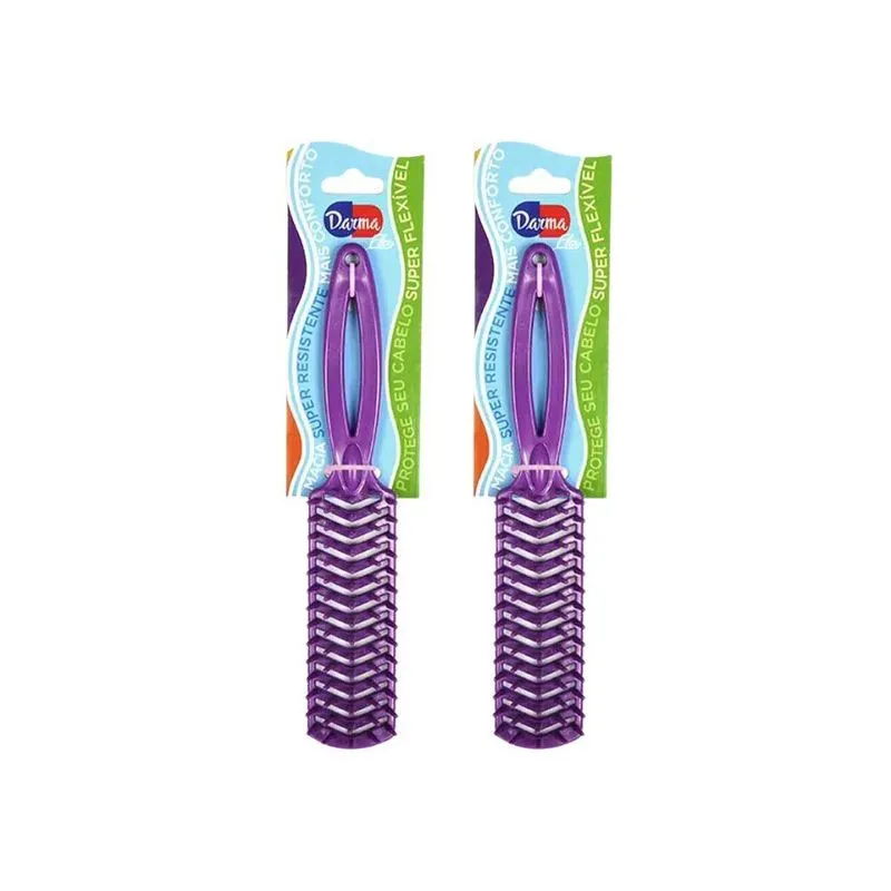 Escova De Cabelo Darma Flex Reta 347 Roxa - Kit Com 2un