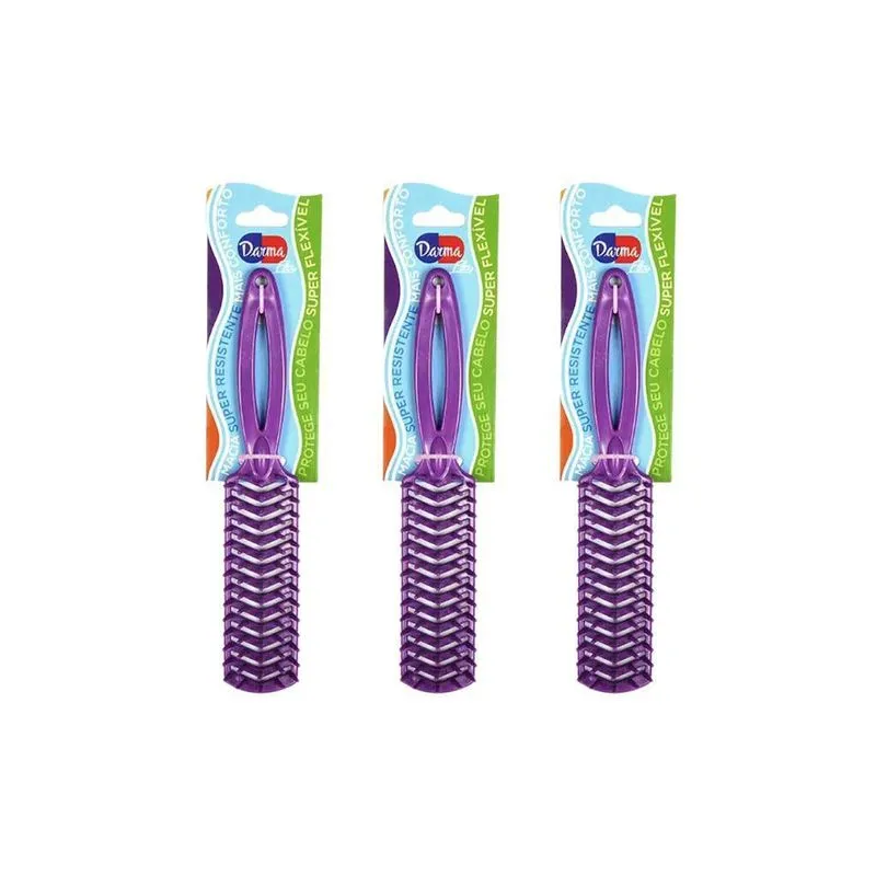Escova De Cabelo Darma Flex Reta 347 Roxa - Kit Com 3un