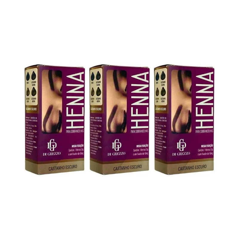 Henna Para Sobrançelhas Digrezzo 1,5g Cast Escuro-kit C/3un