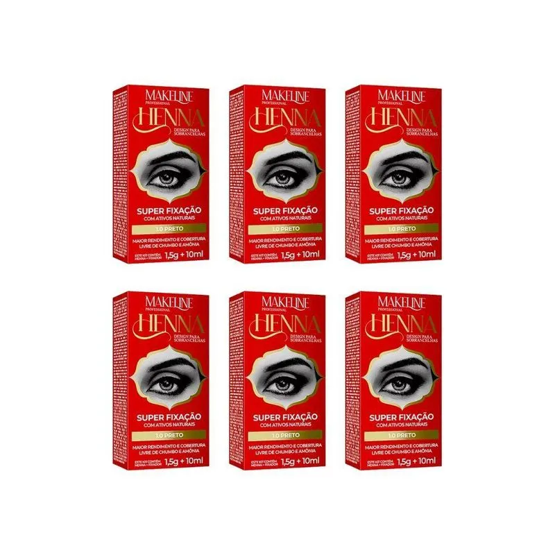 Henna Sobrancelhas Makeline 1,5g 1.0 Preto - Kit Com 6un