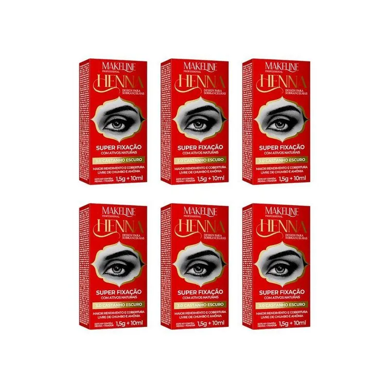 Henna Para Sobrancelhas Makeline 1,5g 3.0 Cast Escuro - 6un
