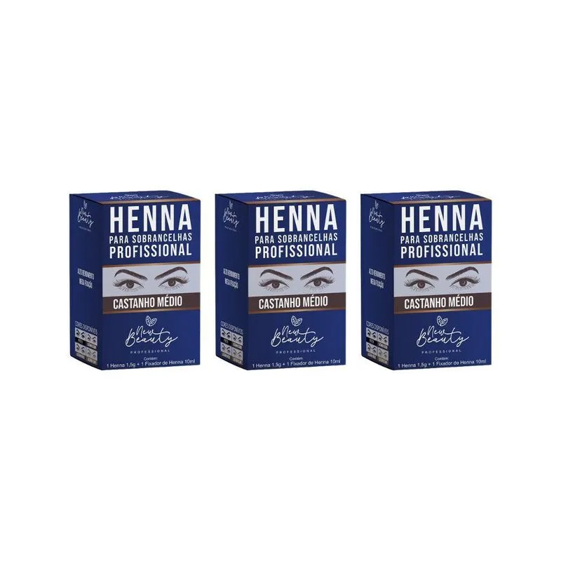 Henna Sobrancelhas New Beauty Cast Medio+fixador 10ml-3un