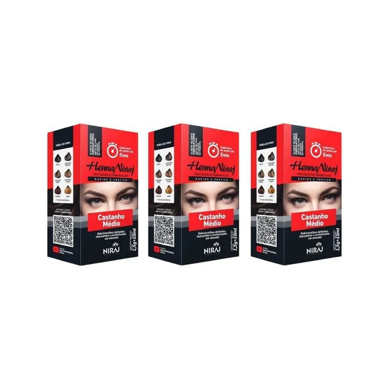 Henna Sobrancelhas Niraj 2g Castanho Medio - Kit Com 3un