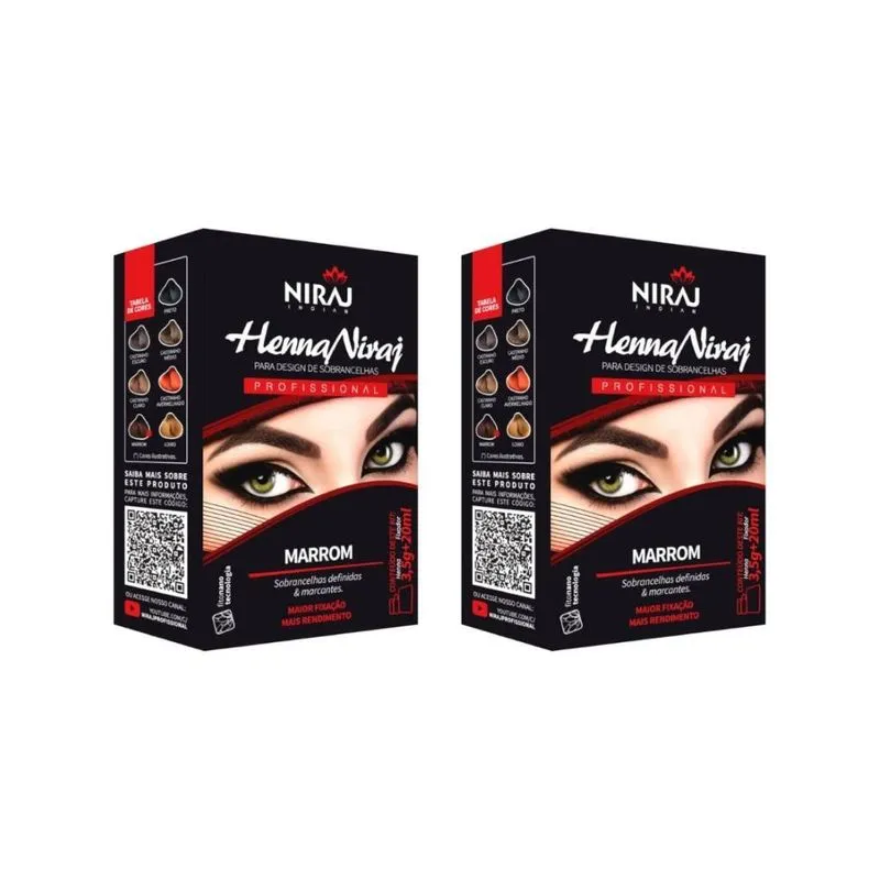 Henna Sobrancelhas Niraj 4g + Fixador Marrom - Kit Com 2un