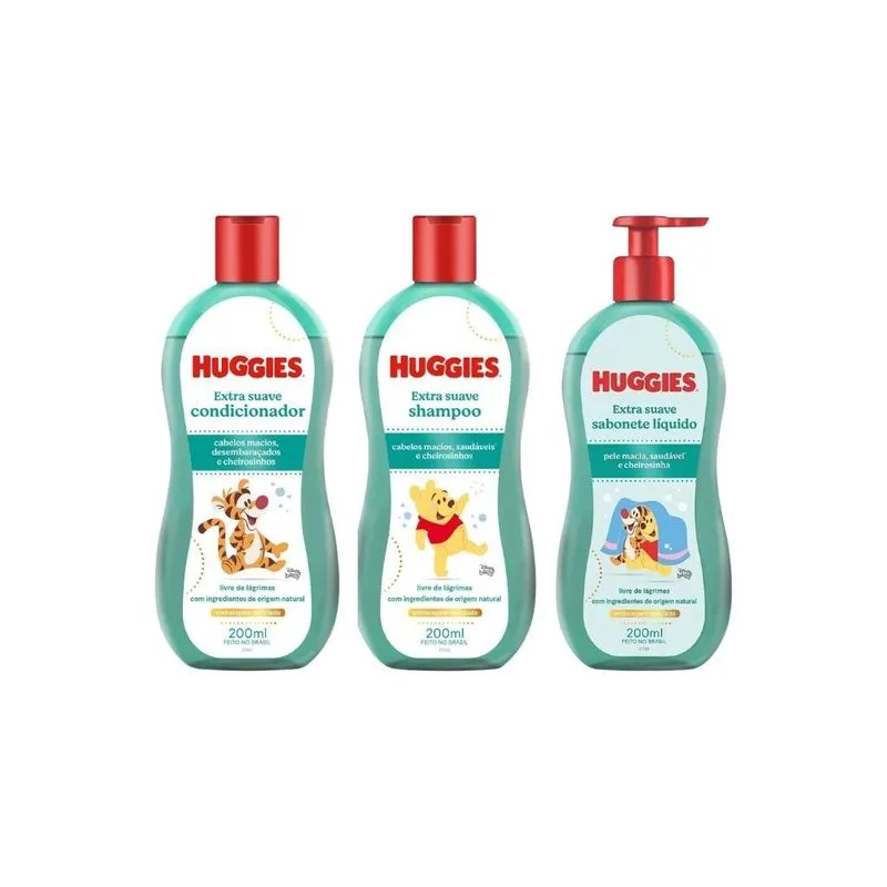 Kit Shampoo+cond+sabonete Líquido Huggies 200ml Extra Suave