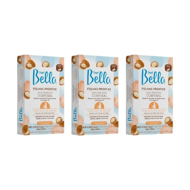Depilatorio Depil Bella Folhas Prontas Corp Argan-kit 3un