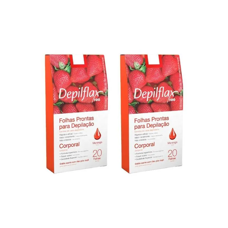 Depilatorio Depilflax 20 Folhas Prontas Corporal Morango-2Un