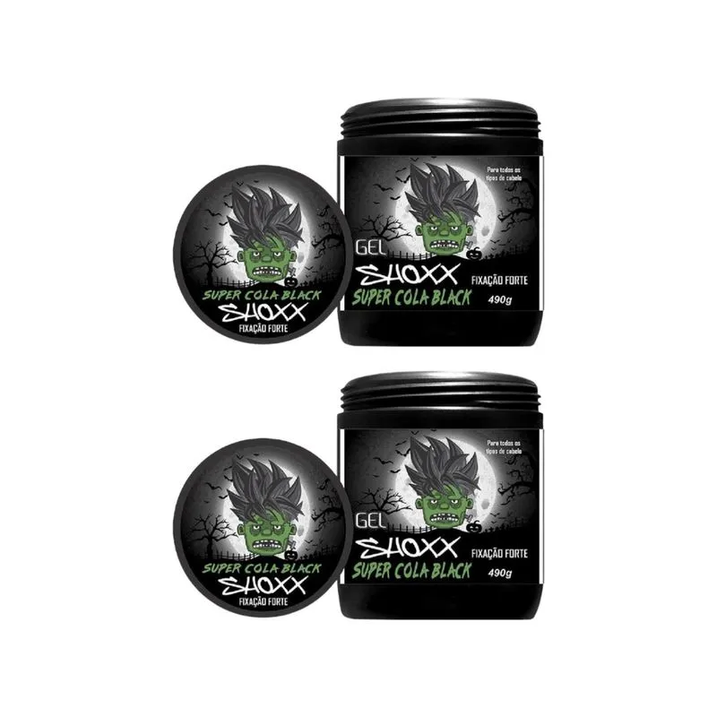 Gel Cola Fixador Shoxx Black 490g - Kit c/ 2un