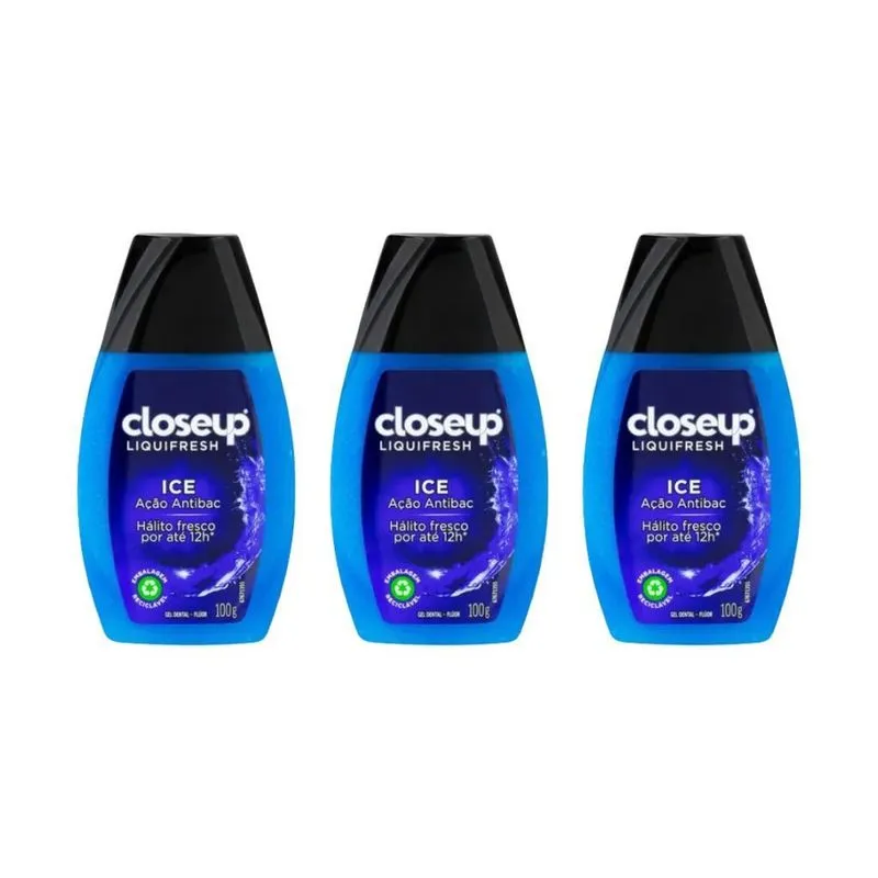 Gel Dental Closeup Liquifresh Azul Ice 100G - Kit Com 3Un