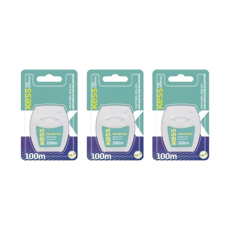 Fio Dental Kess 100m Extra Fino - Kit Com 3un