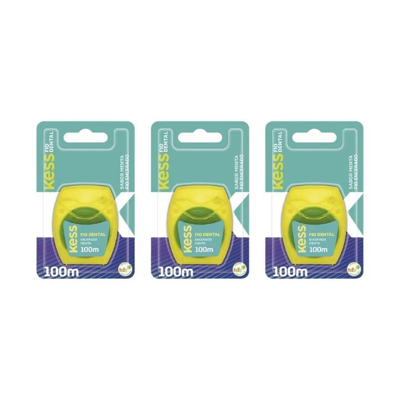 Fio Dental Kess 100m Menta - Kit Com 3un