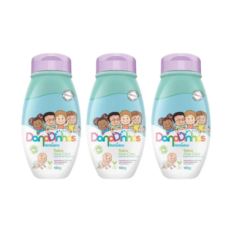 Talco Herbissimo Danadinhos Aloe Care 160g - Kit Com 3un