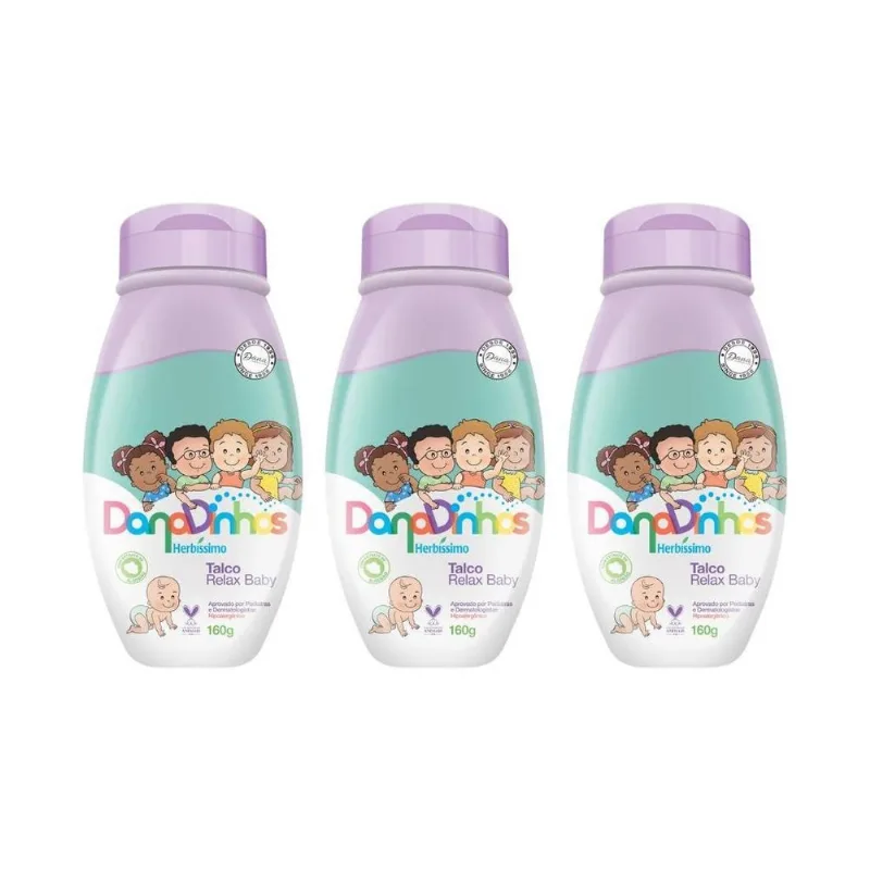 Talco Herbissimo Danadinhos Relax Baby 160g - Kit Com 3un