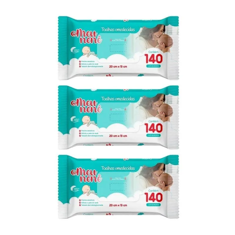 Toalha Umedecida Meu Nene Com 140un - Kit Com 3un