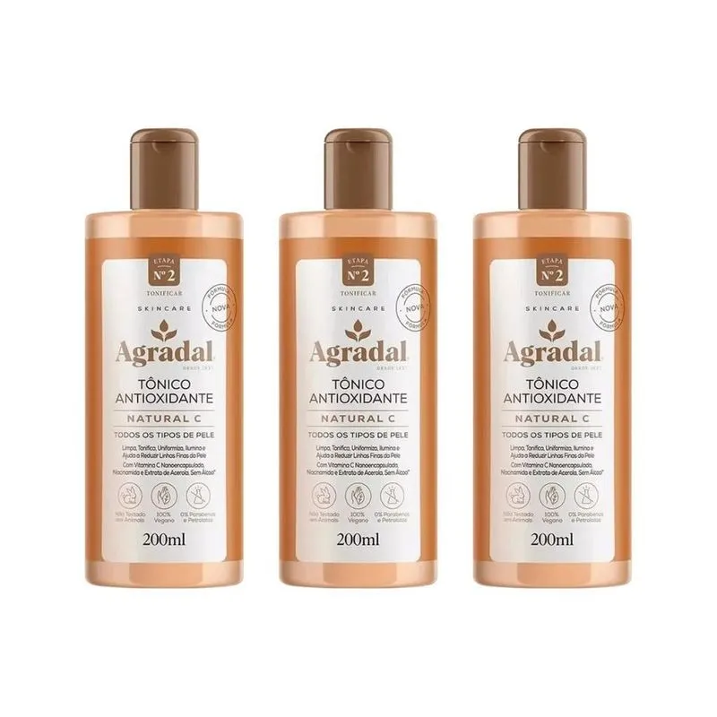 Tonico Agradal Antioxidante Natural 200ml - Kit Com 3un