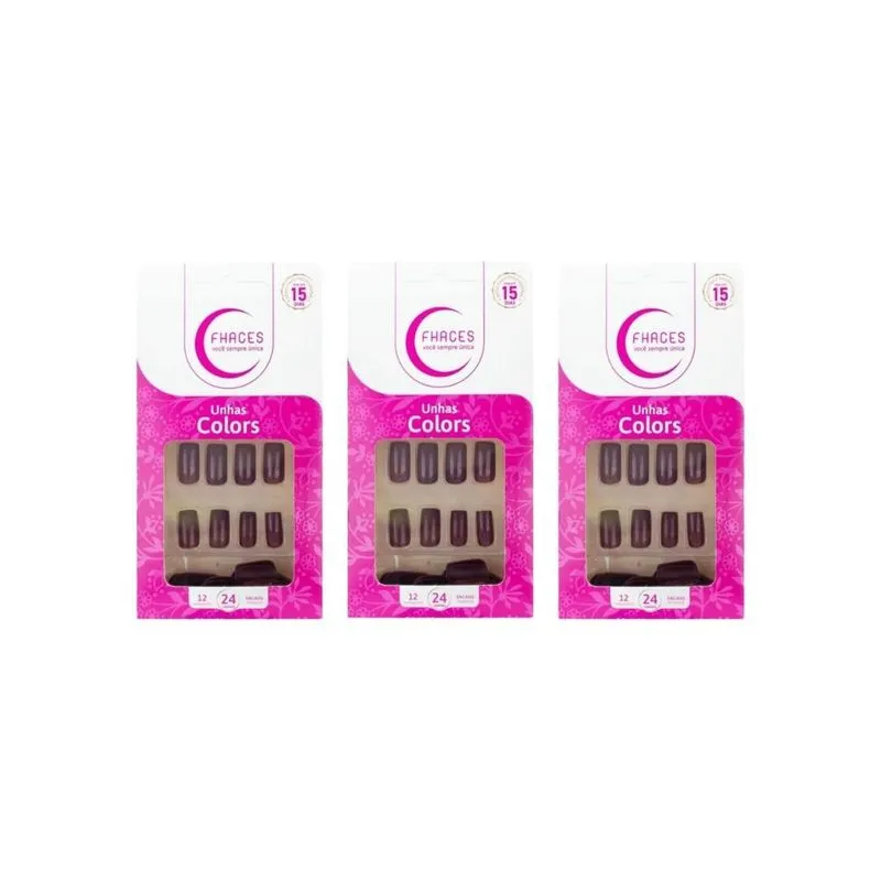 Unhas Postiças Fhaces Colors Avela - Kit C/3un
