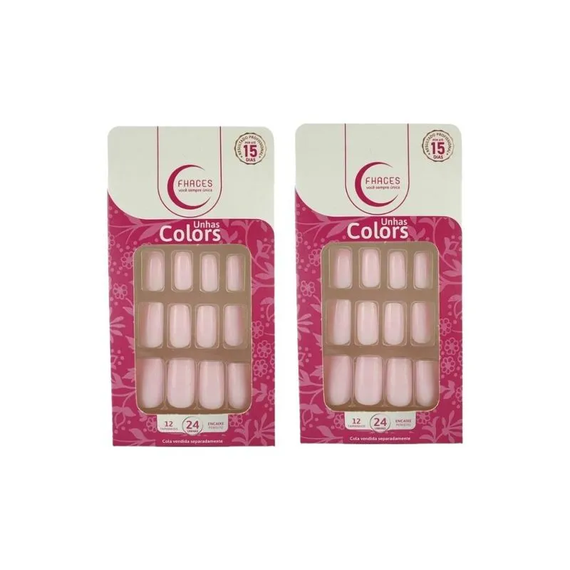 Unhas Postiças Fhaces Colors Lady Rose - Kit C/2un
