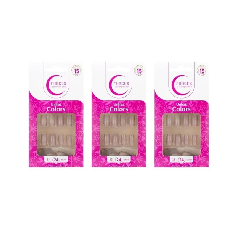 Unhas Postiças Fhaces Colors Nude -kit C/3un