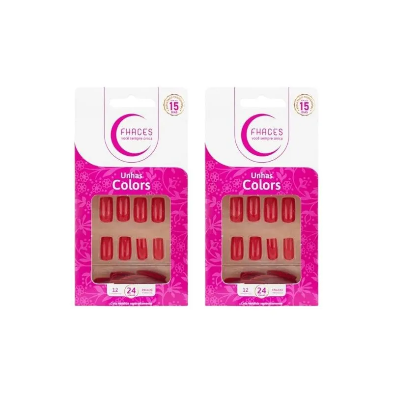 Unhas Postiças Fhaces Colors Vermelho Vivo - 2un