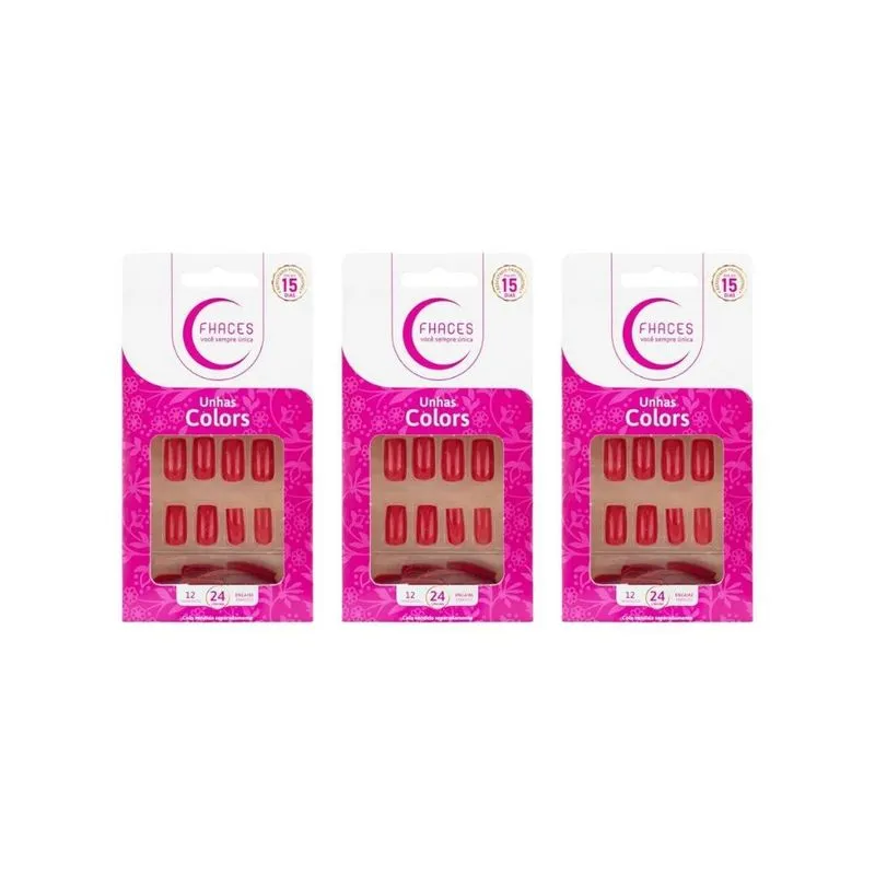 Unhas Postiças Fhaces Colors Vermelho Vivo - 3un