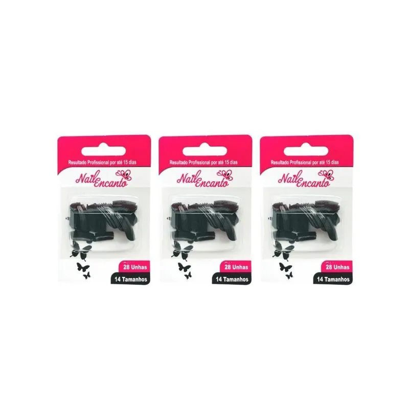 Unhas Postiças Fhaces Nail Encanto Colors Preta 28un- 3un