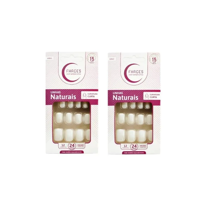 Unhas Postiças Fhaces Natural Curvatura Curta Com 24un - 2un