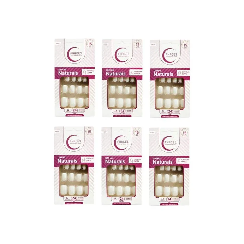 Unhas Postiças Fhaces Natural Curvatura Curta Com 24un - 6un
